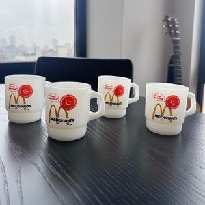 Vtg Anchor Hocking Fire King Jadeite McDonalds Stackable Mugs - Set of 4